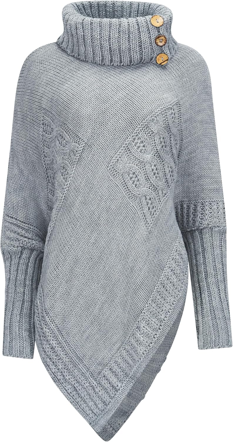 Mississhop Poncho Strick Sweatshirt Pullover Umhang Überwurf Einheitsgrösse Grau, Einheitsgrösse Gra