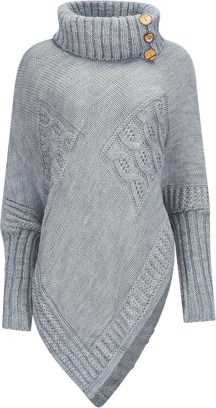 Mississhop Poncho Strick Sweatshirt Pullover Umhang Überwurf Einheitsgrösse Grau, Einheitsgrösse Gra