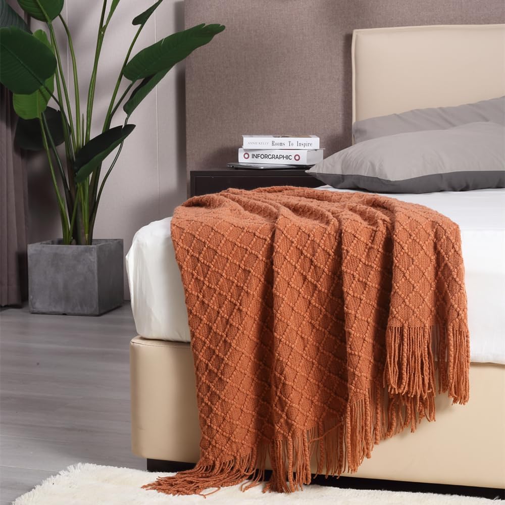 CREVENT Landhaus-Stil Boho Strickdecke für Couch Sofa Sessel Bett Wohnzimmer Dekoration, Weich Warm