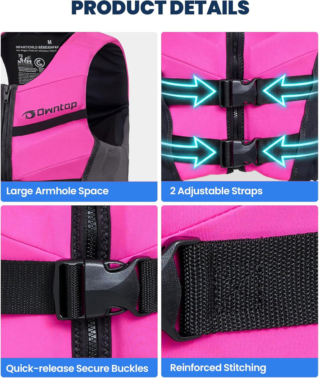 Owntop Schwimmhilfe für Jugend Kinder, Verstellbare Auftriebsweste Unisex, Schwimmweste mit Doppelte