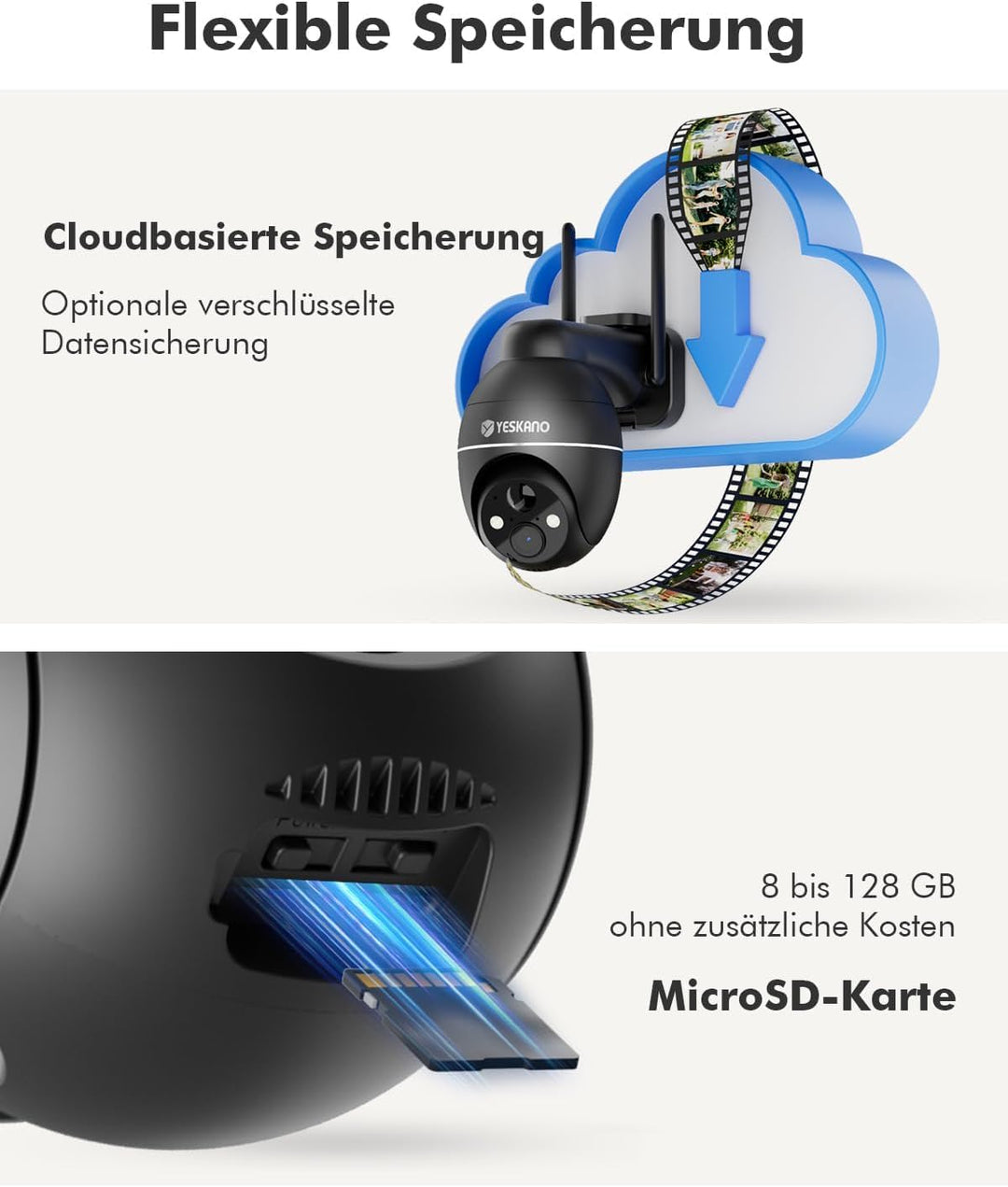 2 K Überwachungskamera, WLAN, für den Aussenbereich, kabellos, Solarpanel, 360 °, PTZ, Kamera, für d