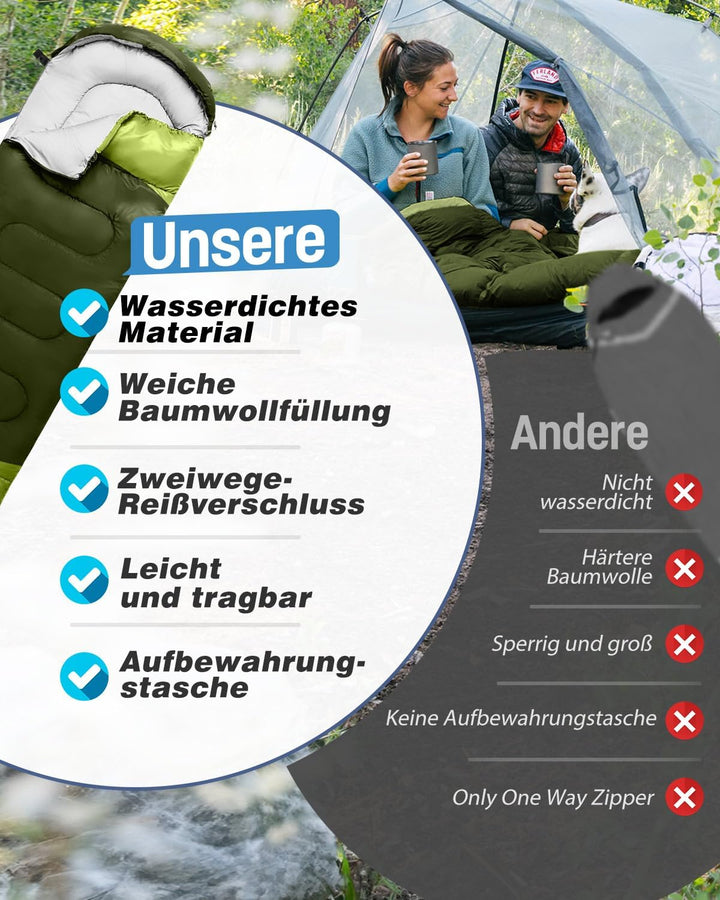 Schlafsack 3-4 Jahreszeiten, Outdoor Wasserdicht Ultraleicht Deckenschlafsack mit Innentasche für Er