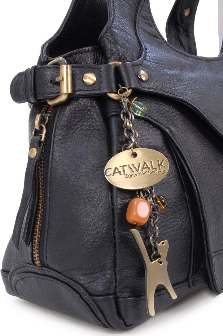 Catwalk Collection Handbags - Leder - Umhängetasche/Schultertasche - ROXANNA Schwarz, Schwarz