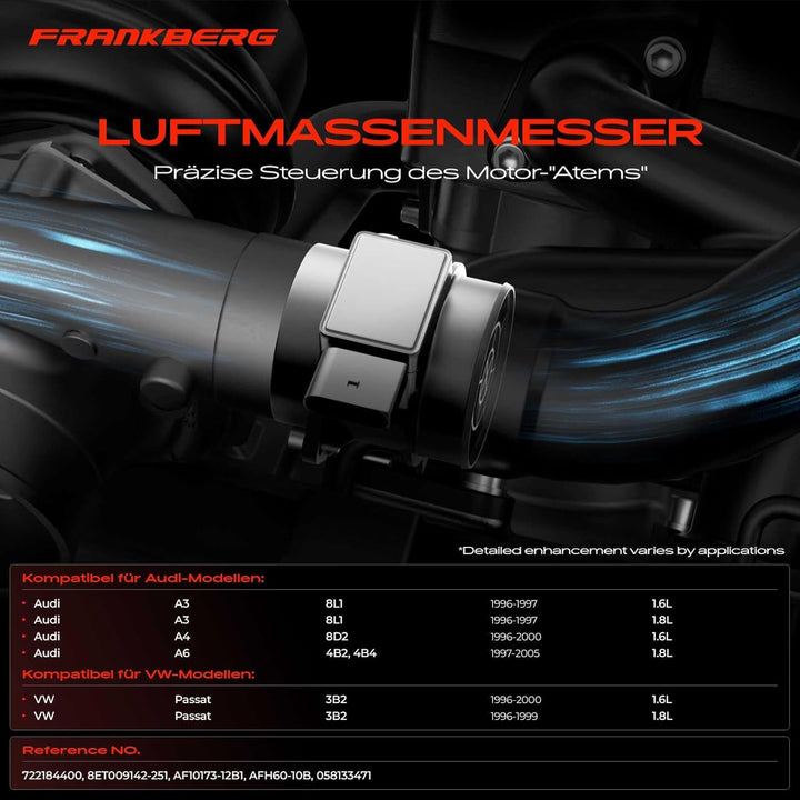 Frankberg Luftmassenmesser Kompatibel mit A3 8L1 A4 8D2 8D5 B5 A6 4B2 4B5 C5 Cabriolet 8G7 1.6L 1.8L