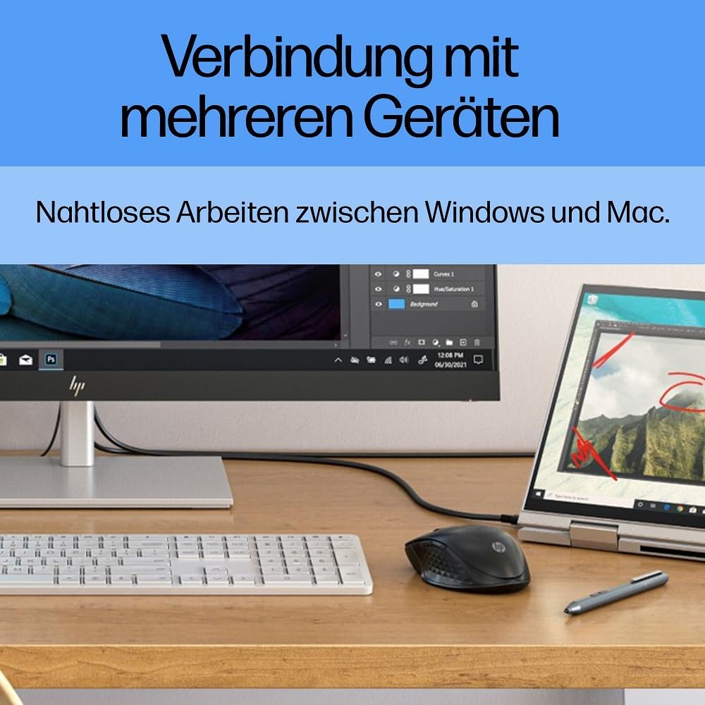HP 430 Wireless-Maus | Wireless-Verbindung mit 2,4 GHz & Bluetooth 5.2 | USB Dongle | 4.000 dpi | 4
