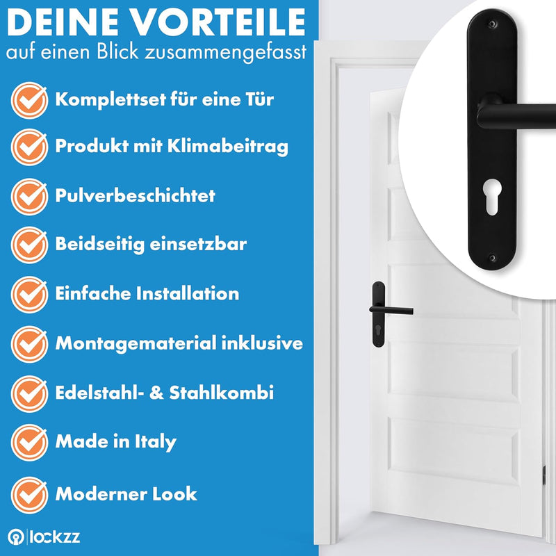 lockzz Türgriff Drückergarnitur Estenfeld, Edelstahl schwarz matt, Türbeschlag für Wohnungseingangst