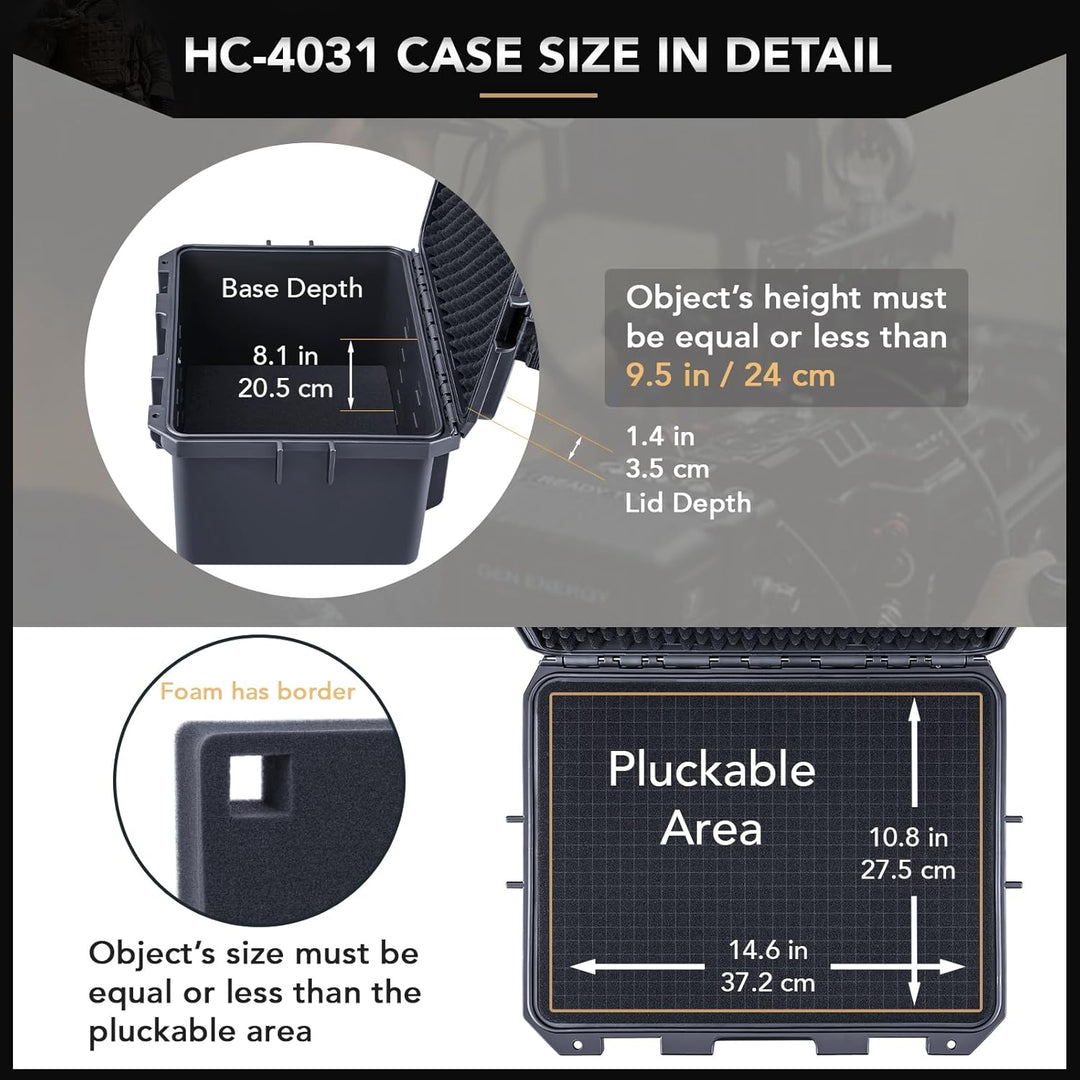 Lykus HC-4031 Wasserdicht Koffer mit anpassbar Rasterschaumstoff, Innengrösse 39,5x29,5x24 cm, Geeig