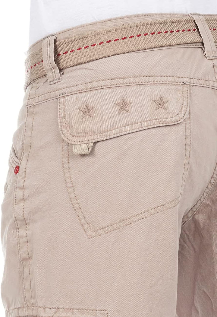 Timezone Cargohose Herren mit Gürtel BenitoTZ Loose Fit Cargo Hose Taschen Baumwolle Beige Grau Khak