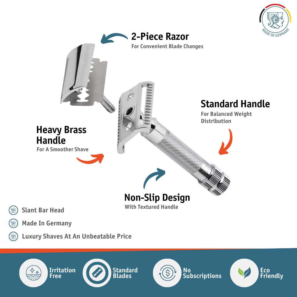 MERKUR DOVO Sicherheits-Rasierer 37C Slant Bar, 90 g Silber, Silber
