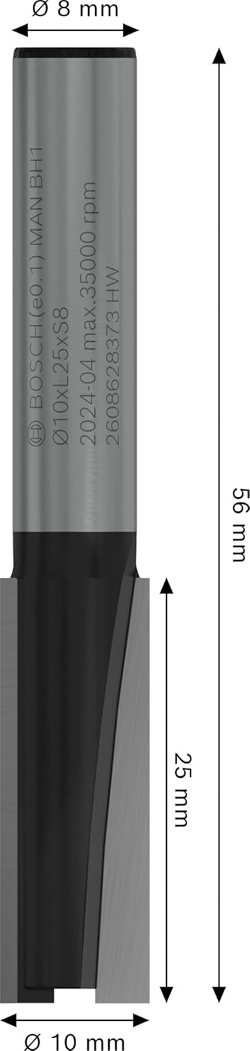 Bosch Professional Nutfräser Standard for Wood (für Holz, 10 mm, Arbeitslänge 25 mm, Zubehör Handfrä