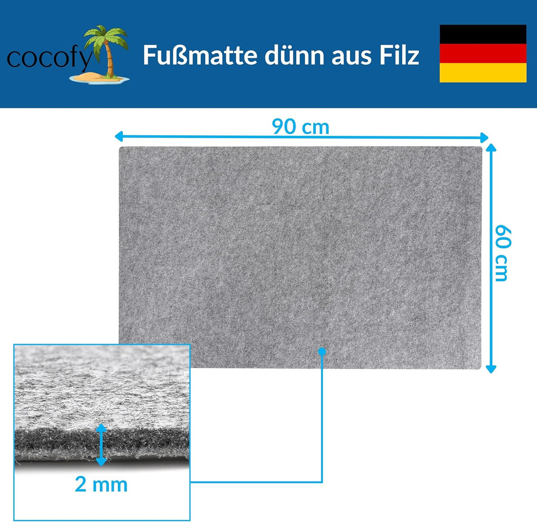cocofy Fussmatte dünn 2 mm extra flach 60x90 cm, Schmutzfangmatte dünn innen, dünne Fussmatte aus Fi