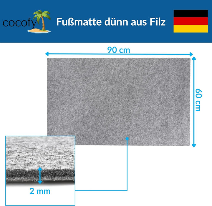 cocofy Fussmatte dünn 2 mm extra flach 60x90 cm, Schmutzfangmatte dünn innen, dünne Fussmatte aus Fi