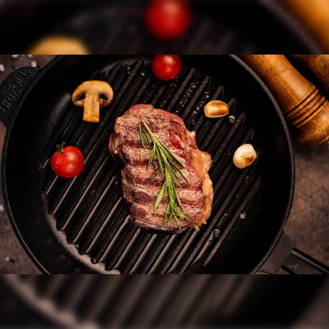 Ø28cm Grillpfanne Gusseisen Induktion Holzgriff Bratpfanne Pfanne Feuerpfanne 28 cm, 28 cm