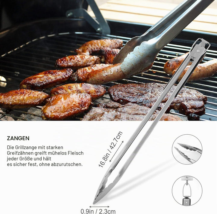 grilljoy 8-TLG Edelstahl Grillbesteck Set mit Grilltasche – Hochwertiges Grillzange Set für Garten &amp;