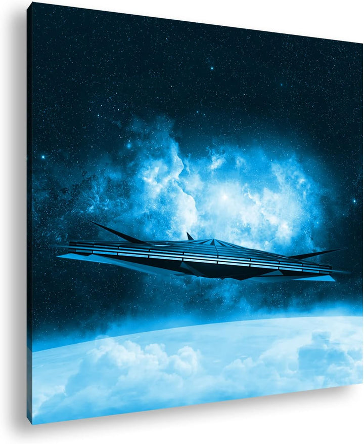 deyoli beeindruckendes Raumschiff im Universum Format: 60x60 Effekt: Monocrome Blau als Leinwand, Mo