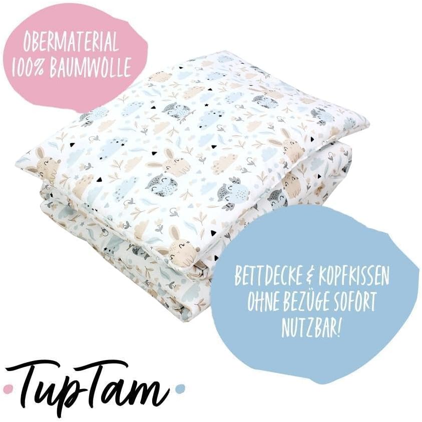 TupTam Kinder Gemusterte Bettdecken Set Ganzjahresdecke Bettdecke Kopfkissen Flachkissen 2tlg., Farb