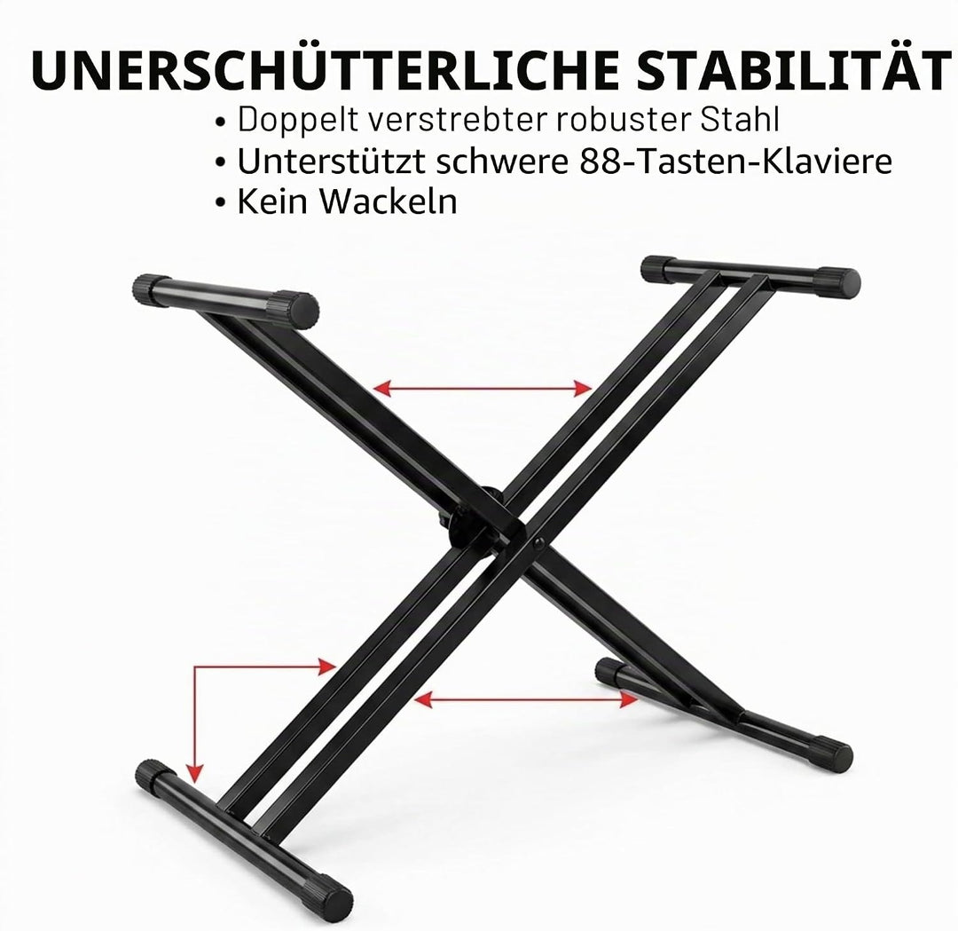 Rockjam Double Bracked Einstellbarer Tastaturständer mit Verriegelungsbändern Double Bracked