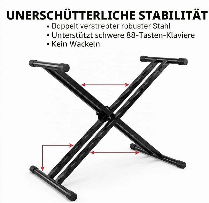 Rockjam Double Bracked Einstellbarer Tastaturständer mit Verriegelungsbändern Double Bracked