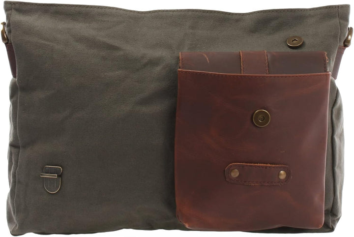 LECONI Messenger Bag DIN A4 Leder Canvas Damen & Herren Schultasche Retro look Collegetasche Umhänge