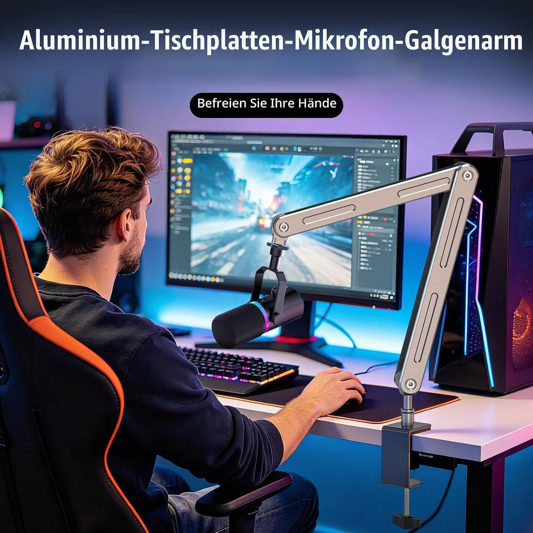 Aluminium Mikrofon Arm Tisch für Live-Streaming, Singe, Gaming | Aluminium Mikrofonständer Schreibti
