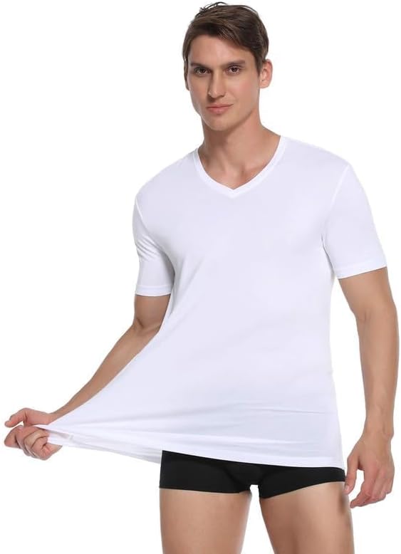COLORFULLEAF 3/5er Pack Bambus T-Shirt Herren V Ausschnitt/Rundhals Stretch Unterhemd Männer Einfarb