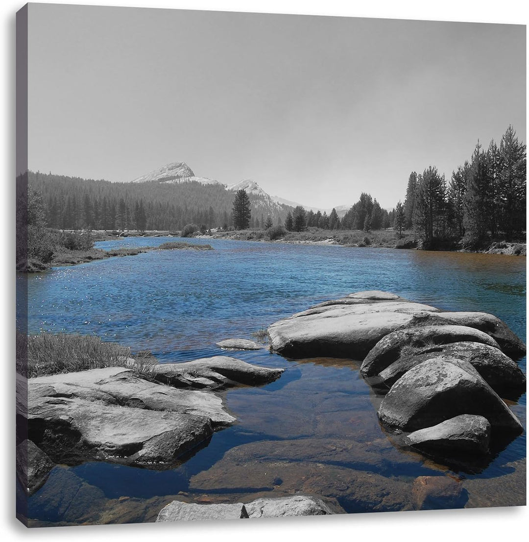 Pixxprint Tuolumne River Yosemite National Park schwarz/weiss, Format: 70x70 auf Leinwand, 70x70