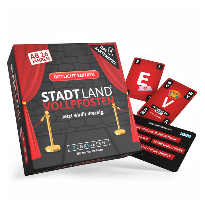 DENKRIESEN - Stadt Land Vollpfosten® – Das Kartenspiel - Rotlicht Edition - 'Jetzt wird's dreckig.'