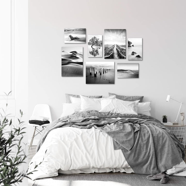 Novart Wandbilder Landschaft Sand Natur - KOMPLETT AUFHÄNGFERTIG - Schwarz Weiss Wohnzimmer Schlafzi