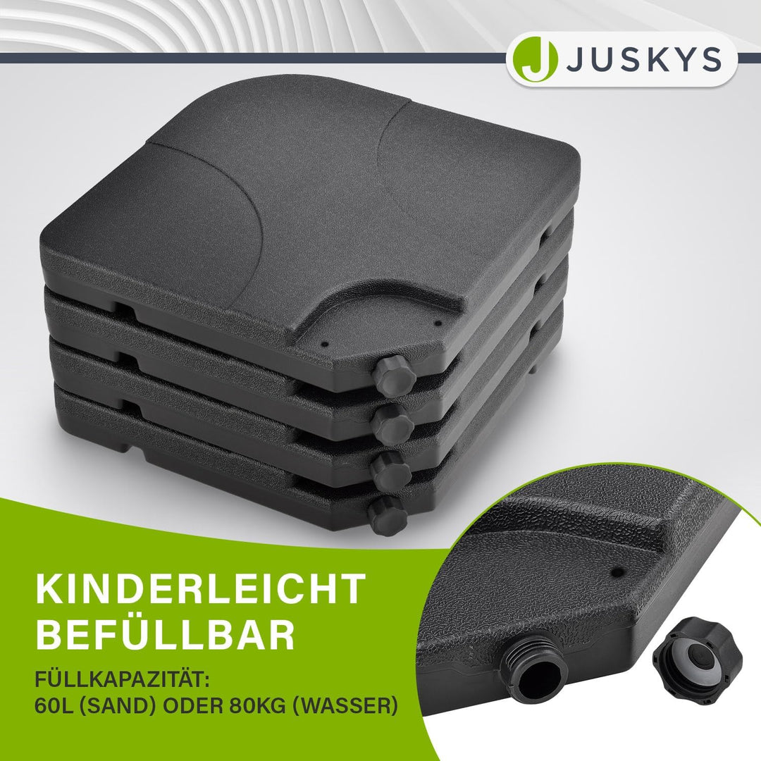 Juskys Schirmgewicht 4er-Set Quad für Schirmständer mit 60 Liter Wasser oder 80 kg Sand befüllbar HD