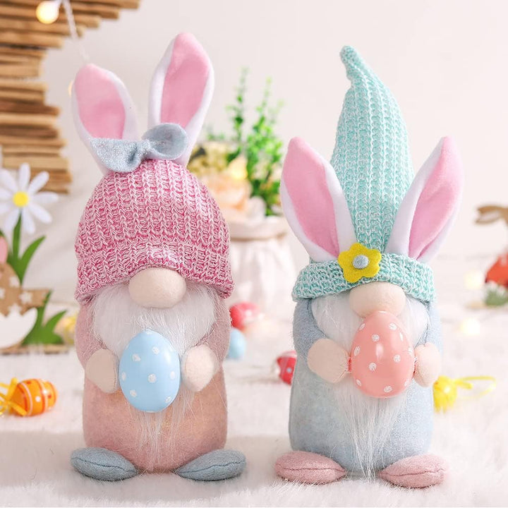 Osterdeko Wichtel Figuren Kleine, Beleuchteter Wichtel Ostern Mit Led, Osterwichtel Hase Rosa Mit Ei