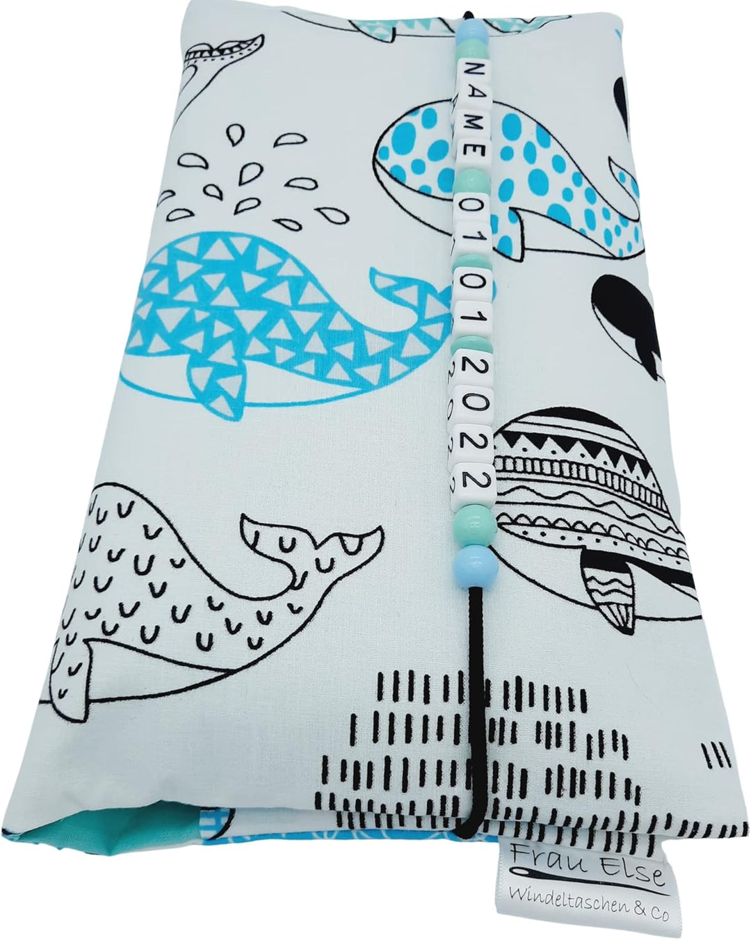 Grosse Windeltasche XXL mit Name Wickeltasche Tiere Wal mint maritim