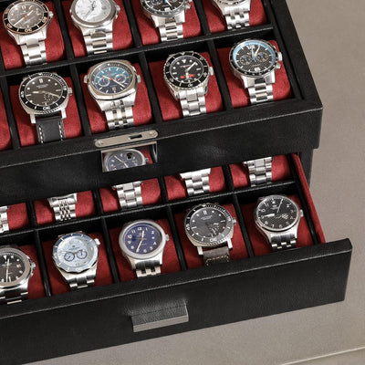 ROTHWELL Uhrenbox aus Leder mit 20 Fächern, luxuriöses Uhrengehäuse, Schmuck-Organizer, verschliessb