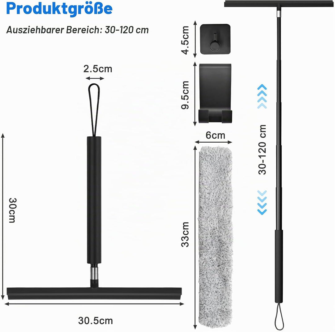 Duschabzieher Langer Stiel, 30-120cm Verstellbarer Wasserschieber Silikon Bodenabzieher mit Halterun