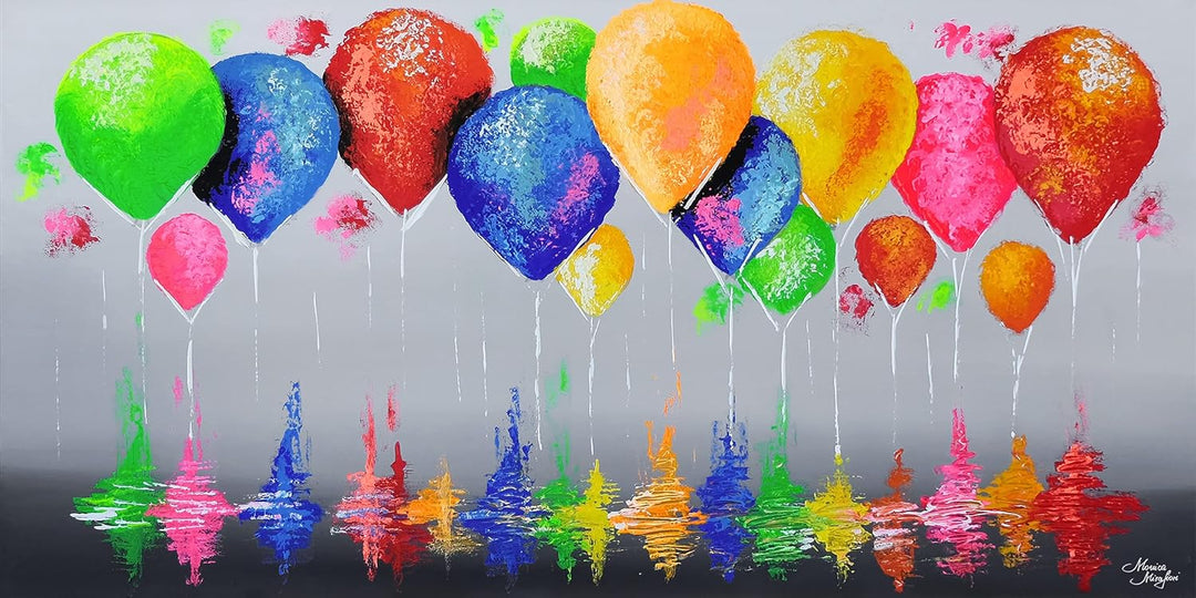 Monica Mirafiori I 100% HANDGEMALT I Gemälde 99 Luftballons 100x50cm | Gemälde Handgemalt | Acrylgem