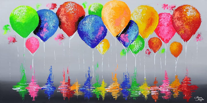 Monica Mirafiori I 100% HANDGEMALT I Gemälde 99 Luftballons 100x50cm | Gemälde Handgemalt | Acrylgem