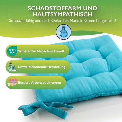 etérea Sitzkissen Stuhl 40x40 2er Set innen - Stuhlkissen Türkis - Sitzauflage Stuhl, Gartenstuhl, I