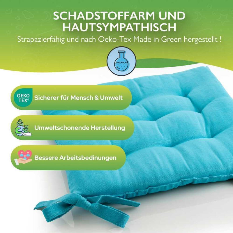 etérea Sitzkissen Stuhl 40x40 2er Set innen - Stuhlkissen Türkis - Sitzauflage Stuhl, Gartenstuhl, I