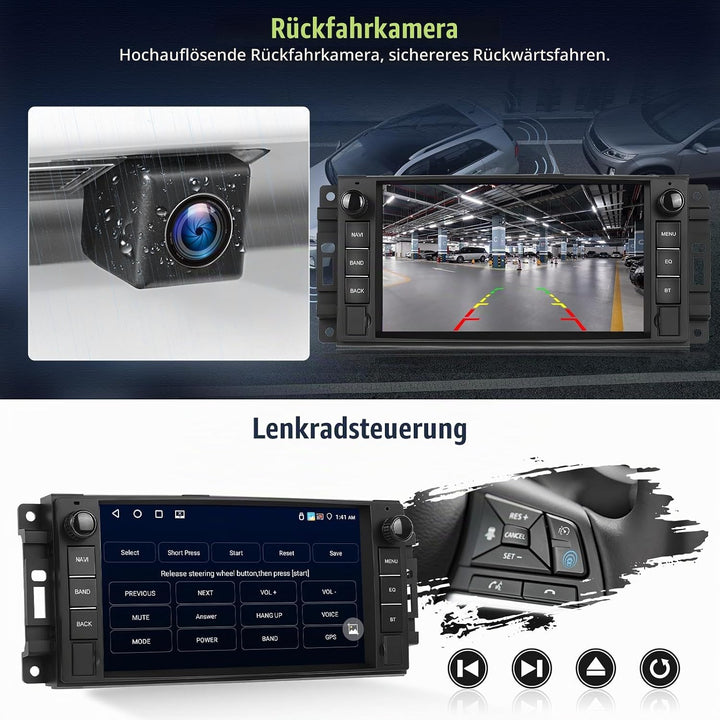 Android 15, 4G+64G CAMECHO Autoradio für Jeep Wrangler Compass Grand Cherokee/Chrysler 300C/Dodge Ra