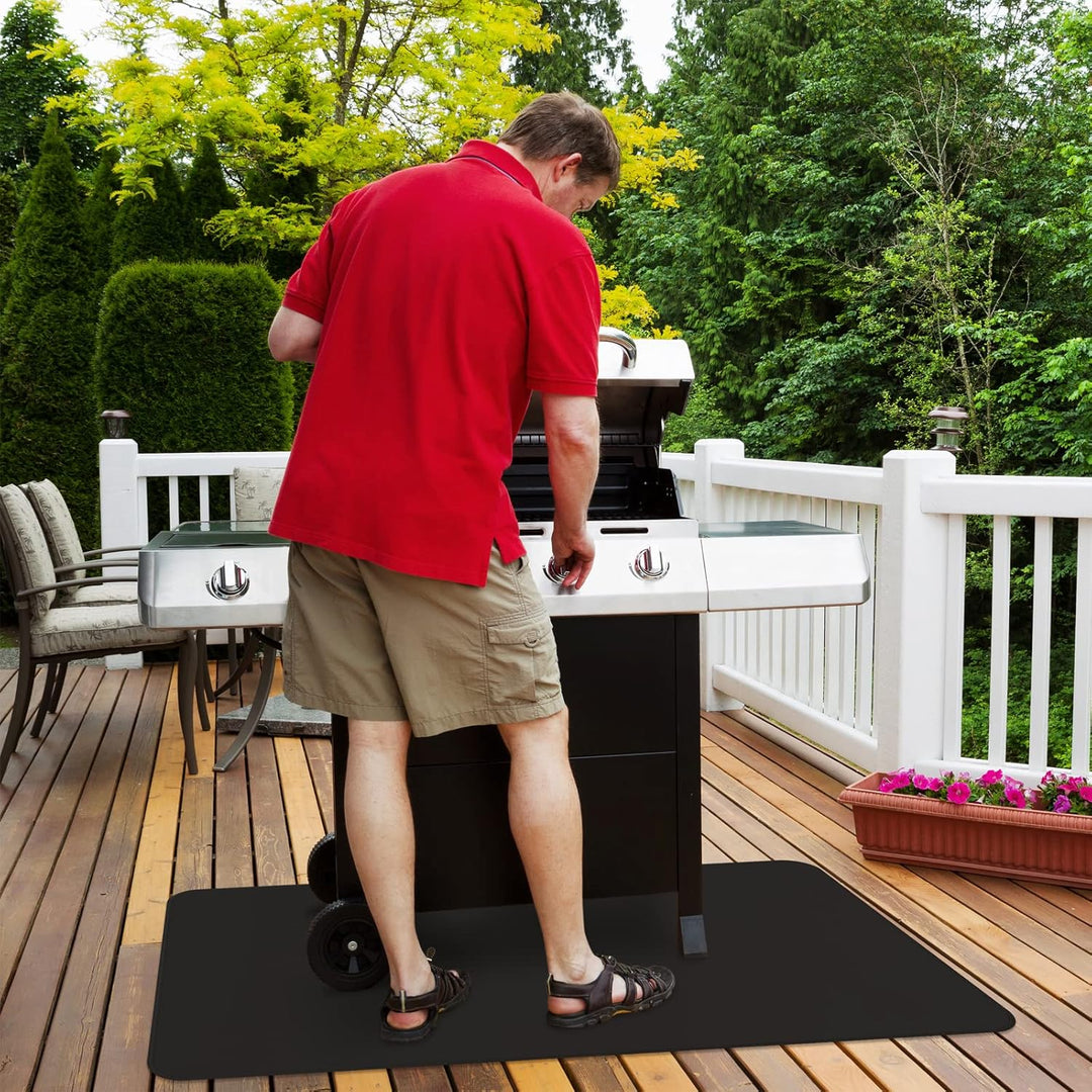 FLASLD 90 x 124 cm unter Grillmatte für Aussengrill,Doppelseitige feuerfeste Grillmatte für Feuergru