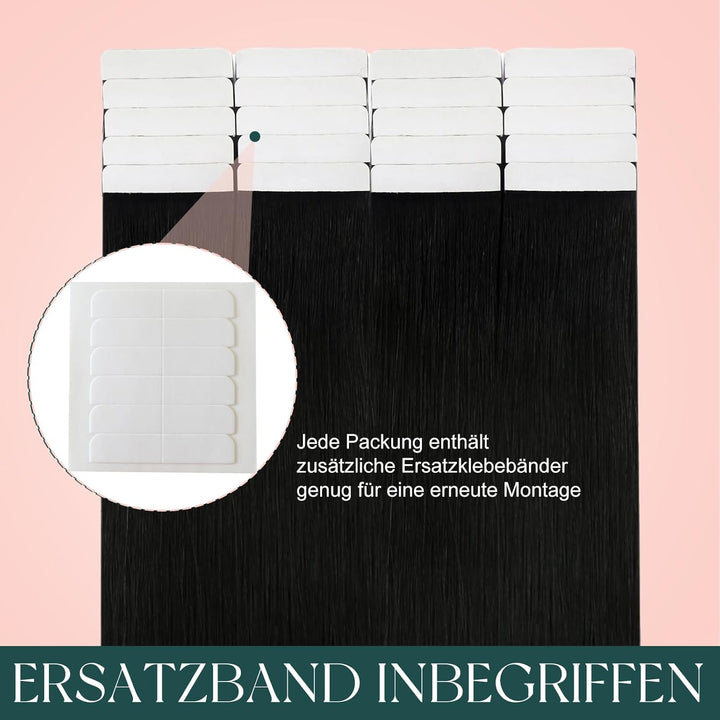 Easyouth Remy Tape in Echthaar Extensions Tape in Haarverlaengerung Schwarz Glatt Tape Extensions Ec