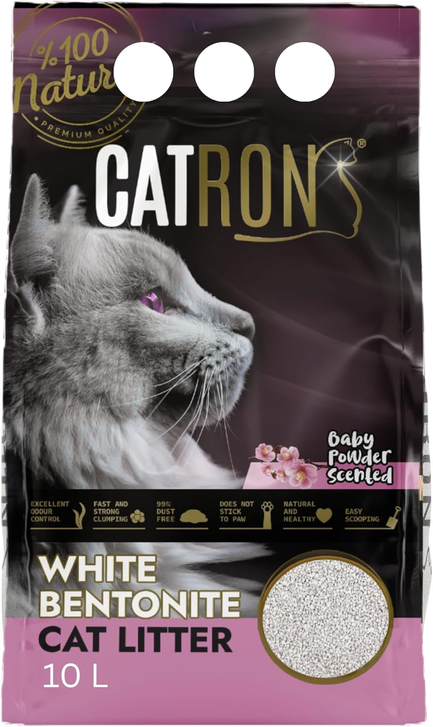 Vorteilspack 2×10 L Catron klumpende Katzenstreu Baby Powder – hochwertige Bentonit-Streu mit Babypu