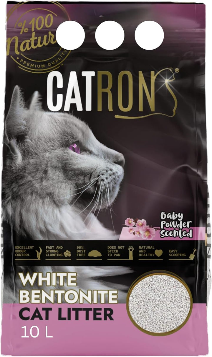Vorteilspack 2×10 L Catron klumpende Katzenstreu Baby Powder – hochwertige Bentonit-Streu mit Babypu