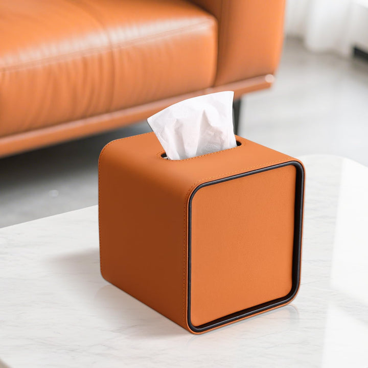 GORESE Taschentuchbox,Leder Quadratische Kosmetiktücherbox Papiertaschentuchhalter Taschentuchspende