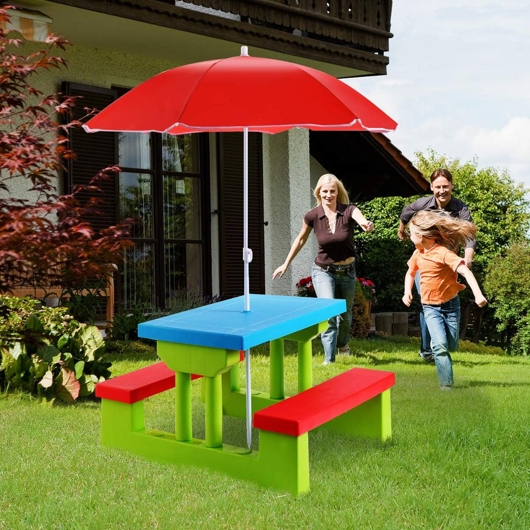 RELAX4LIFE Sitzgruppe Kinder, Sitzgarnitur Outdoor, Kindermöbel mit Sonnenschirm, Kindertisch Inkl.