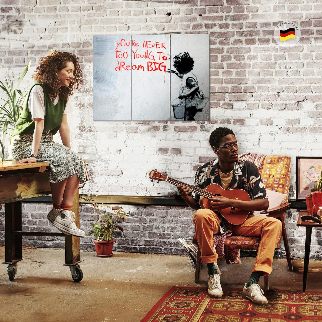 Runa Art Wandbilder Banksy Dream Big Bild XXL Loft Wohnzimmer Schwarz Weiss Street Art 120 x 80 cm 3