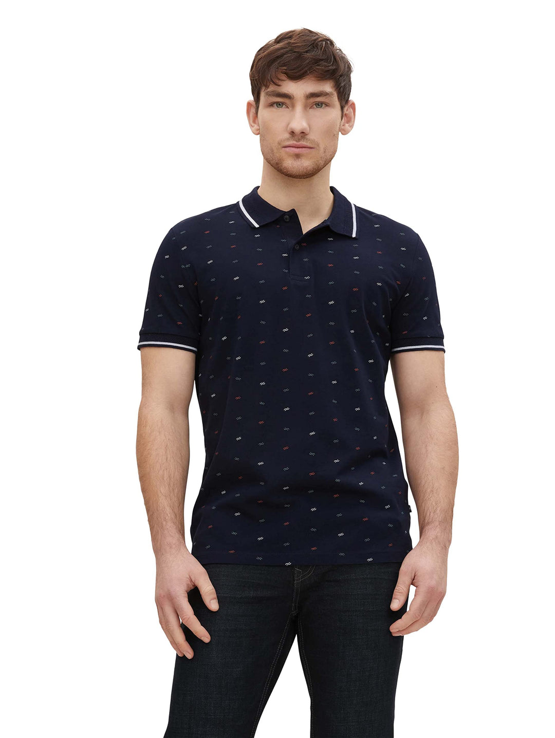 TOM TAILOR Herren Piqué Poloshirt M 29029 - Navy Scattered Waves Design, M 29029 - Navy Scattered Wa