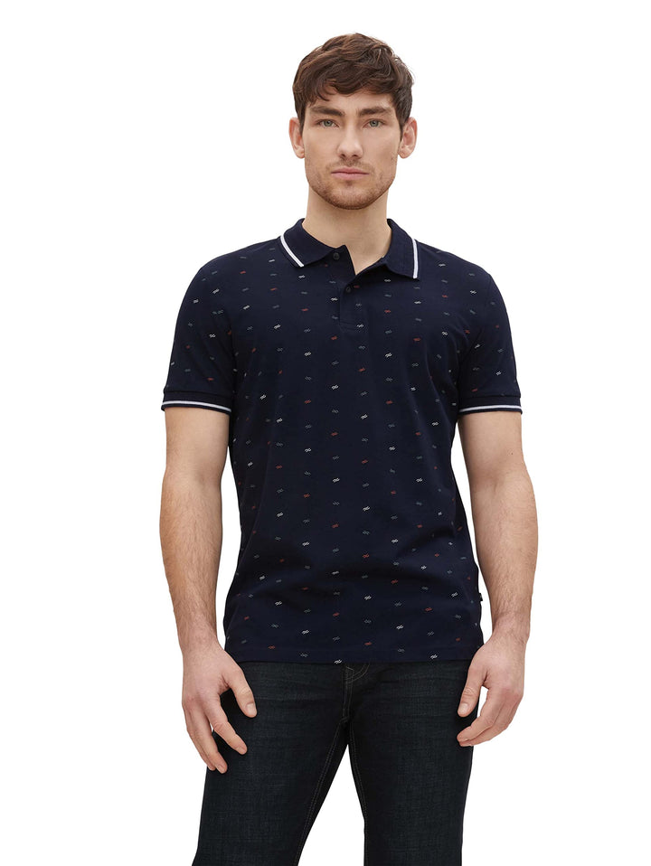 TOM TAILOR Herren Piqué Poloshirt M 29029 - Navy Scattered Waves Design, M 29029 - Navy Scattered Wa