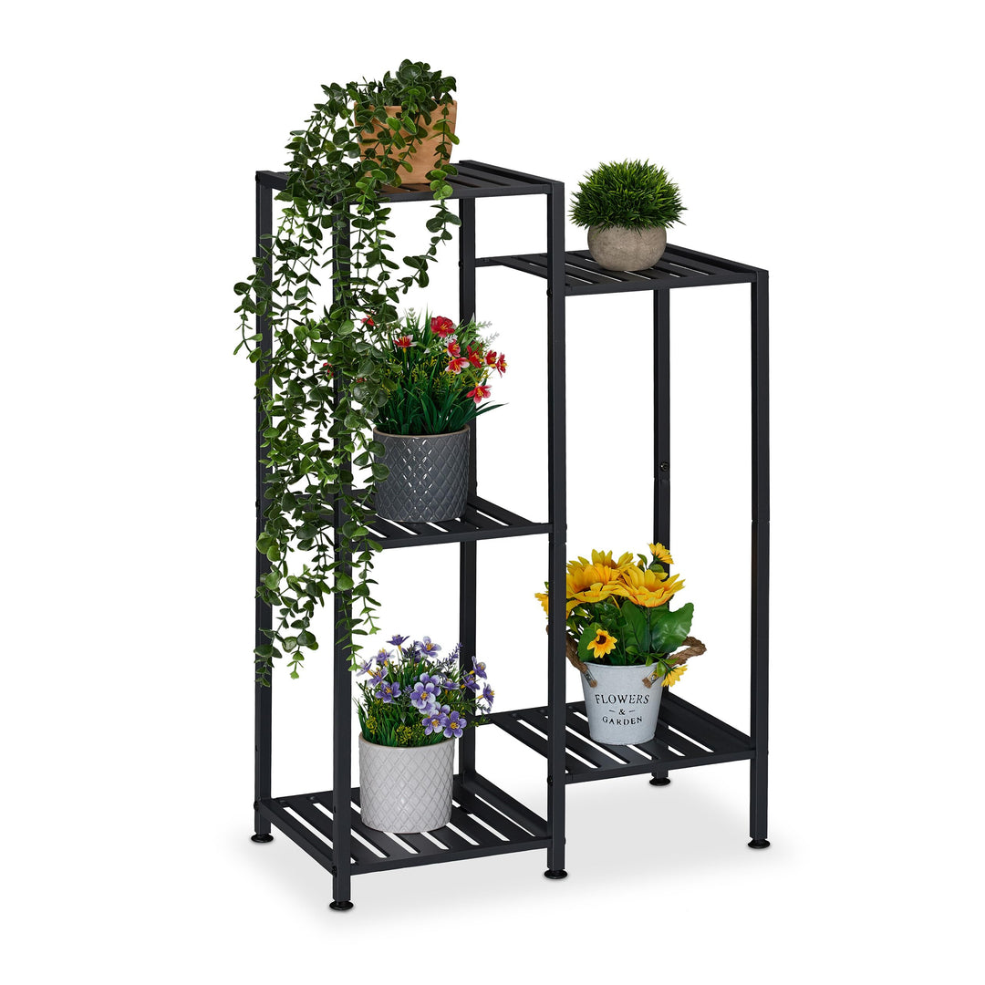 Relaxdays Blumenregal aus Metall, 5 Ablagen für Blumen- & Pflanzentöpfe, Pflanzentreppe, HBT: 81 x 5