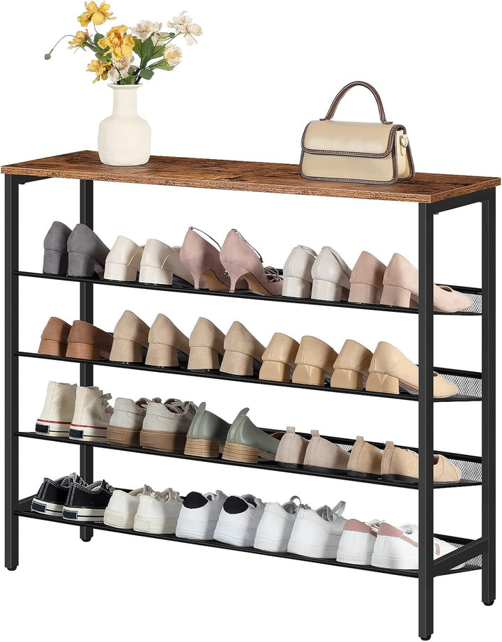 HOOBRO Schuhregal, 5-lagiges Schuhschrank, Verstellbares Schuhablage, Flach und Neigbar, 100 x 30 x