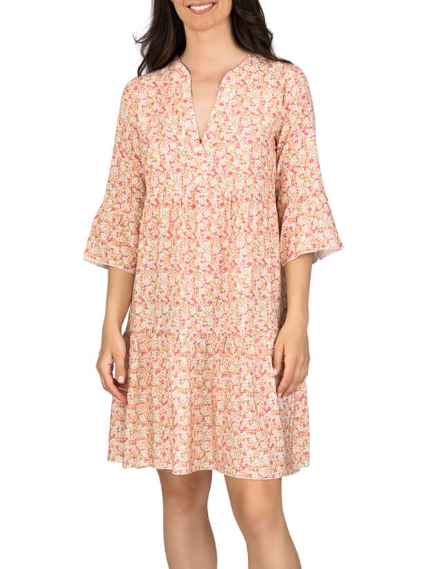 DENIMFY A Linien Kleid Damen DFFrida 3/4 Ärmel Kleider Strandkleid Boho Sommer Sommerkleid Midikleid